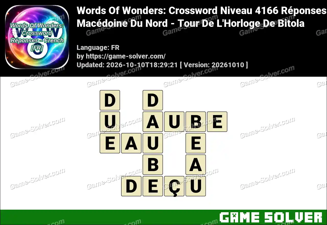 Words Of Wonders: Crossword Niveau 4166 Réponses – Macédoine Du Nord – Tour De L’Horloge De Bitola